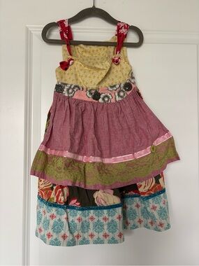 Matilda Jane Girls Serendipity Perfect Day Knot Pink Yellow Dress Size 4